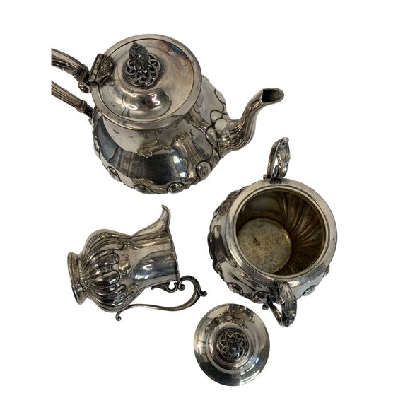 Antique James Dixon & Sons England  EPBM 3-Piece Silver-Plate Tea Set Marked - Picture 5 of 11